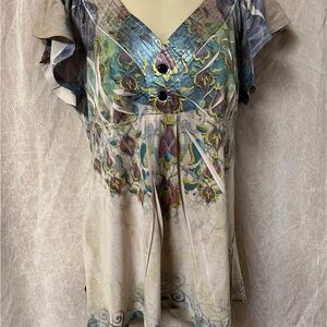 Energie Blue and Green Asymmetrical Blouse